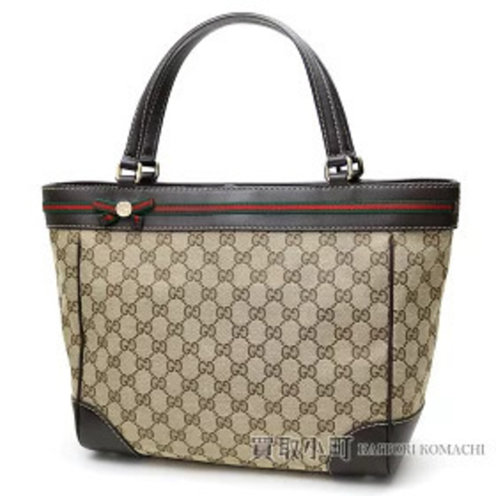 Gucci Mayfair Bow Tote Bag GG Canvas Leather Beige Brown Web